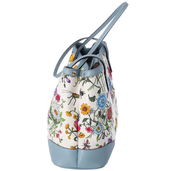 GUCCI Flora Tote Bag 358470 Cream Light Blue Multi Canvas Leather - Picture 2 of 7